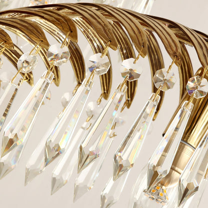 Brass Palm Leaf Crystal Chandelier Chandelier