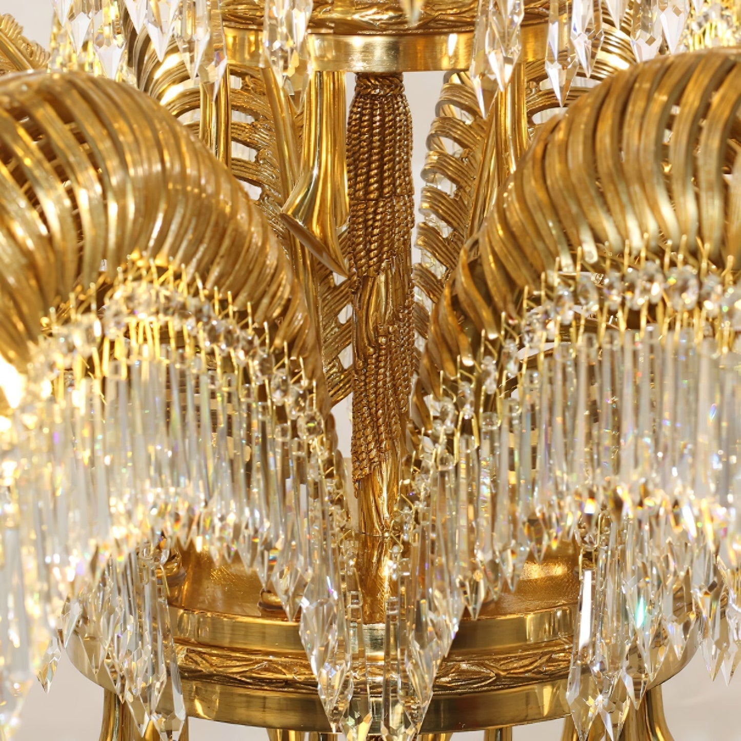 Brass Palm Leaf Crystal Chandelier Chandelier