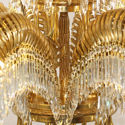 Brass Palm Leaf Crystal Chandelier Chandelier