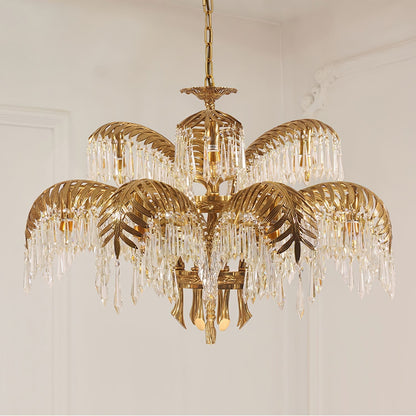 Brass Palm Leaf Crystal Chandelier Chandelier