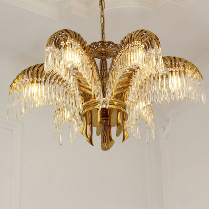 Brass Palm Leaf Crystal Chandelier Chandelier