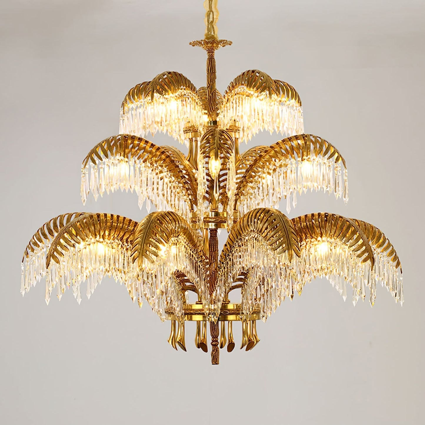 Brass Palm Leaf Crystal Chandelier Chandelier