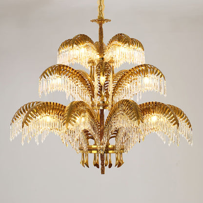 Brass Palm Leaf Crystal Chandelier Chandelier