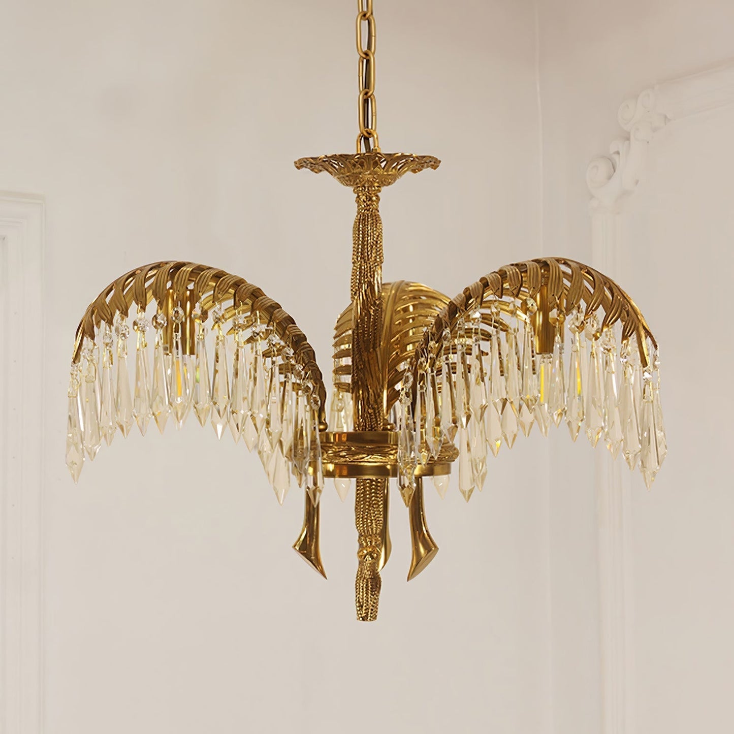 Brass Palm Leaf Crystal Chandelier Chandelier