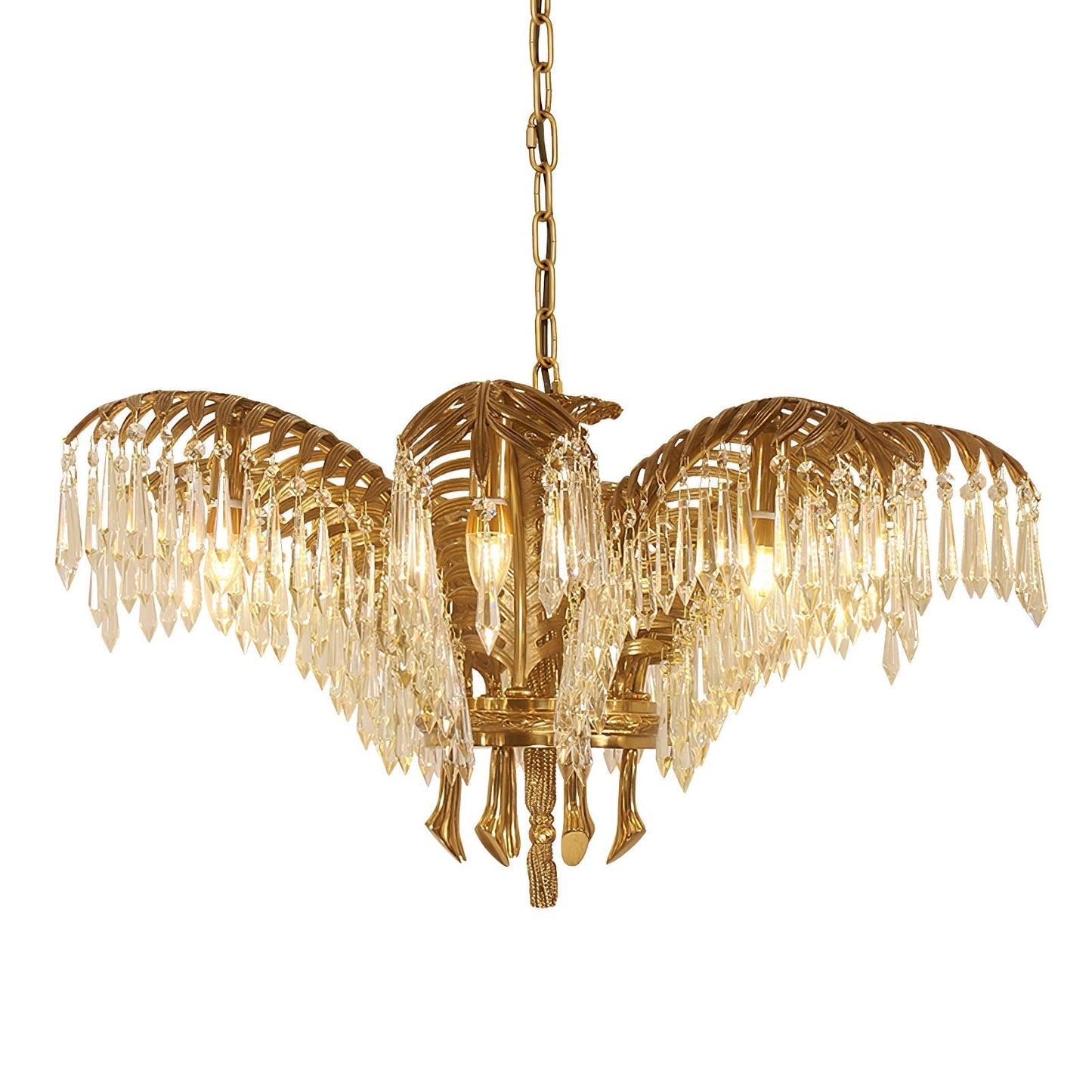 Brass Palm Leaf Crystal Chandelier 8 Heads ? 32.3″ x H 15″ / Dia 82cm x H 50cm / Brass & Clear crystal Chandelier