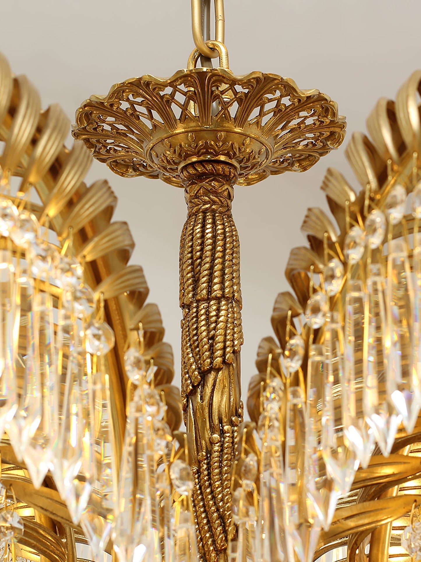 Brass Palm Leaf Crystal Chandelier Chandelier