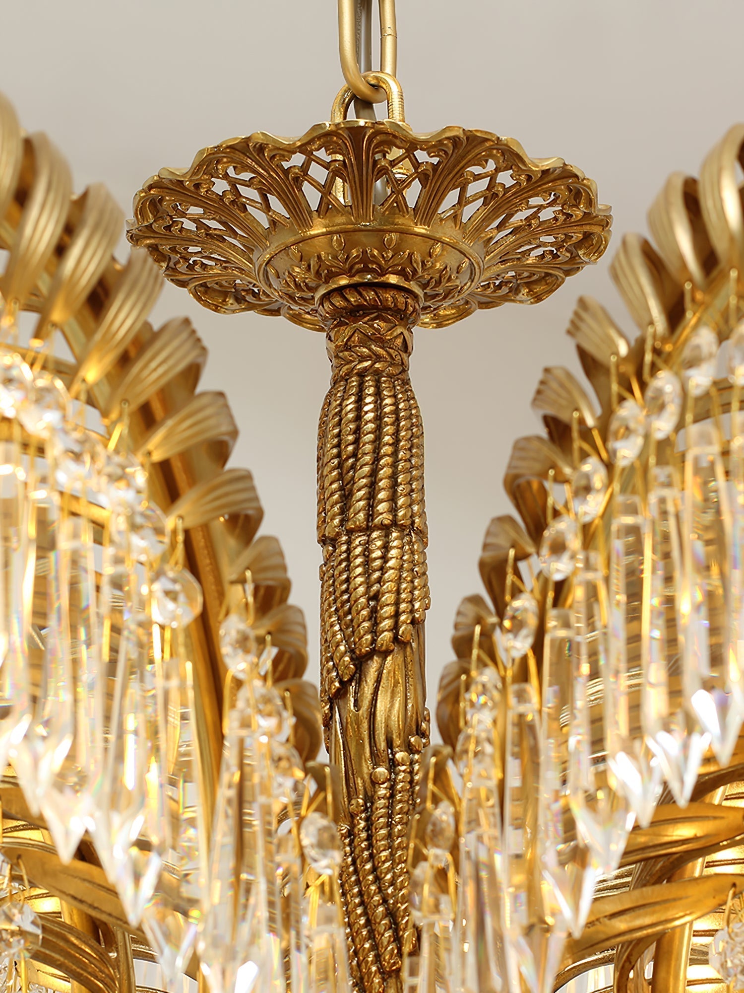 Brass Palm Leaf Crystal Chandelier Chandelier