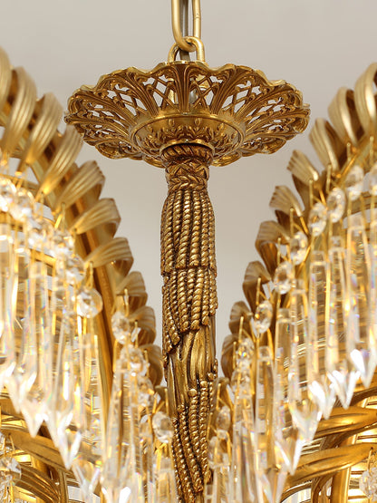 Brass Palm Leaf Crystal Chandelier Chandelier