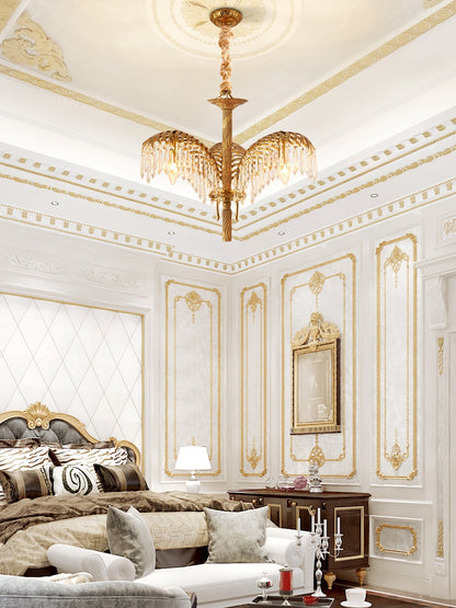 Brass Palm Leaf Crystal Chandelier Chandelier