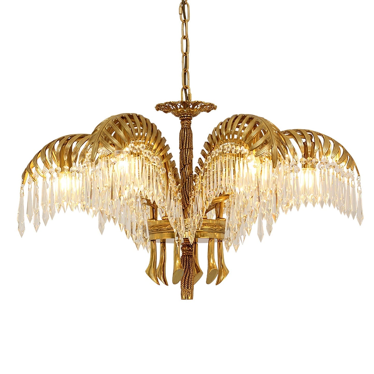 Brass Palm Leaf Crystal Chandelier 6 Heads ? 29.9″ x H 16.5″ / Dia 76cm x H 42cm / Brass & Clear crystal Chandelier