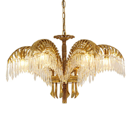 Brass Palm Leaf Crystal Chandelier 6 Heads ? 29.9″ x H 16.5″ / Dia 76cm x H 42cm / Brass & Clear crystal Chandelier
