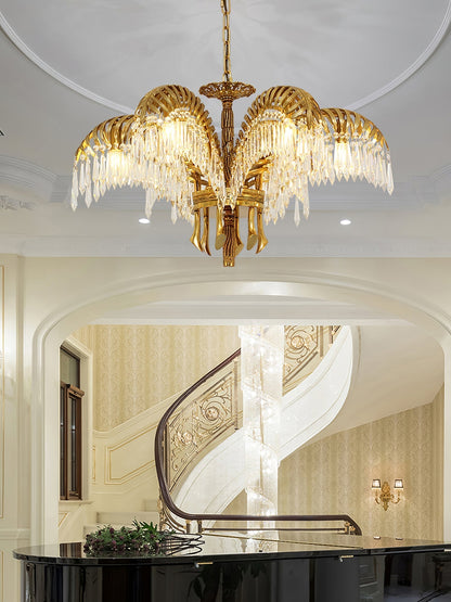 Brass Palm Leaf Crystal Chandelier Chandelier