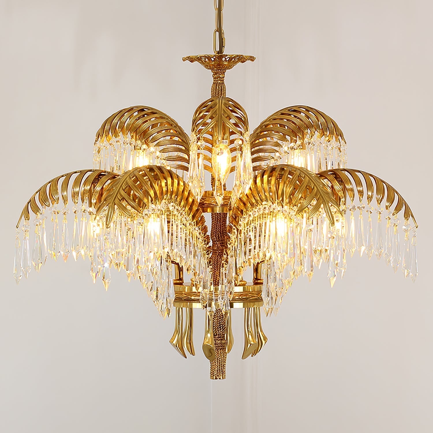 Brass Palm Leaf Crystal Chandelier Chandelier