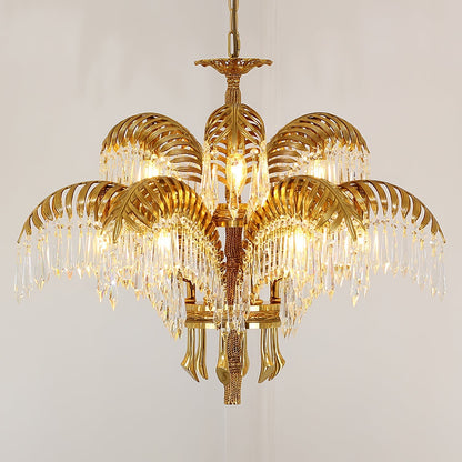 Brass Palm Leaf Crystal Chandelier Chandelier