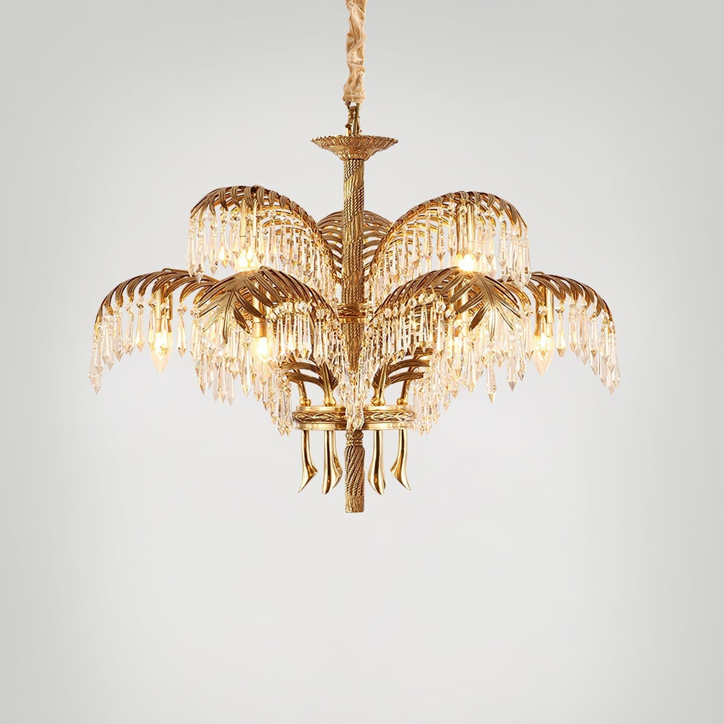 Brass Palm Leaf Crystal Chandelier Chandelier