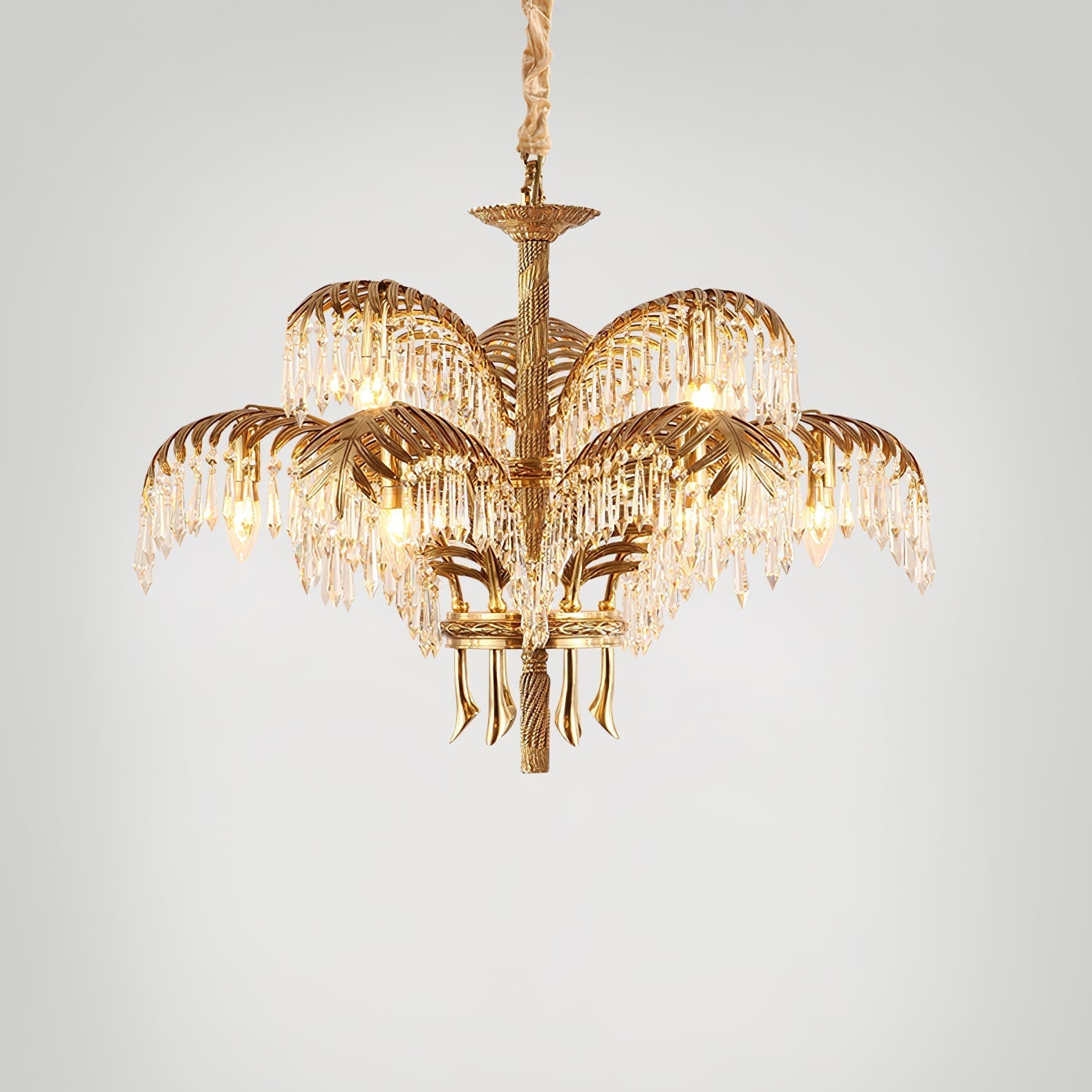 Brass Palm Leaf Crystal Chandelier Chandelier