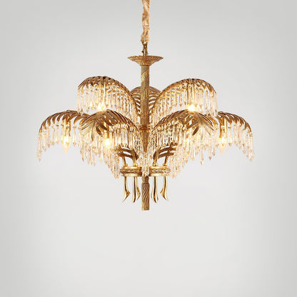 Brass Palm Leaf Crystal Chandelier Chandelier