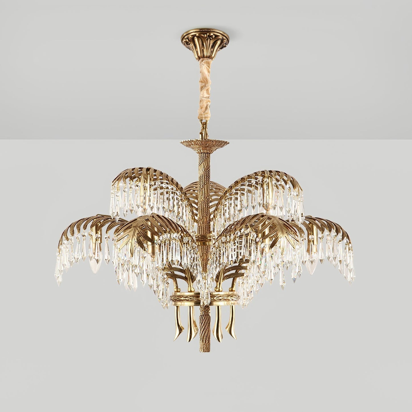 Brass Palm Leaf Crystal Chandelier Chandelier