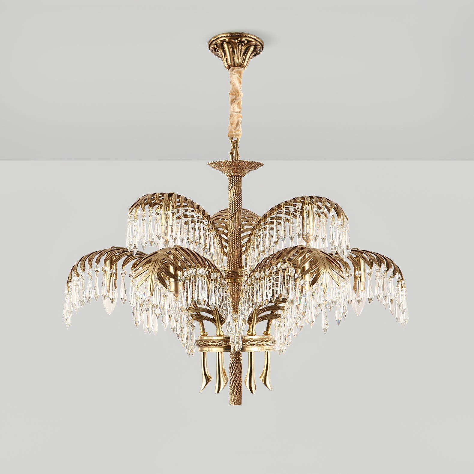 Brass Palm Leaf Crystal Chandelier Chandelier