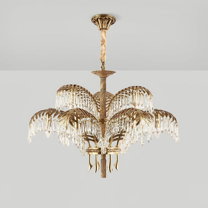 Brass Palm Leaf Crystal Chandelier Chandelier