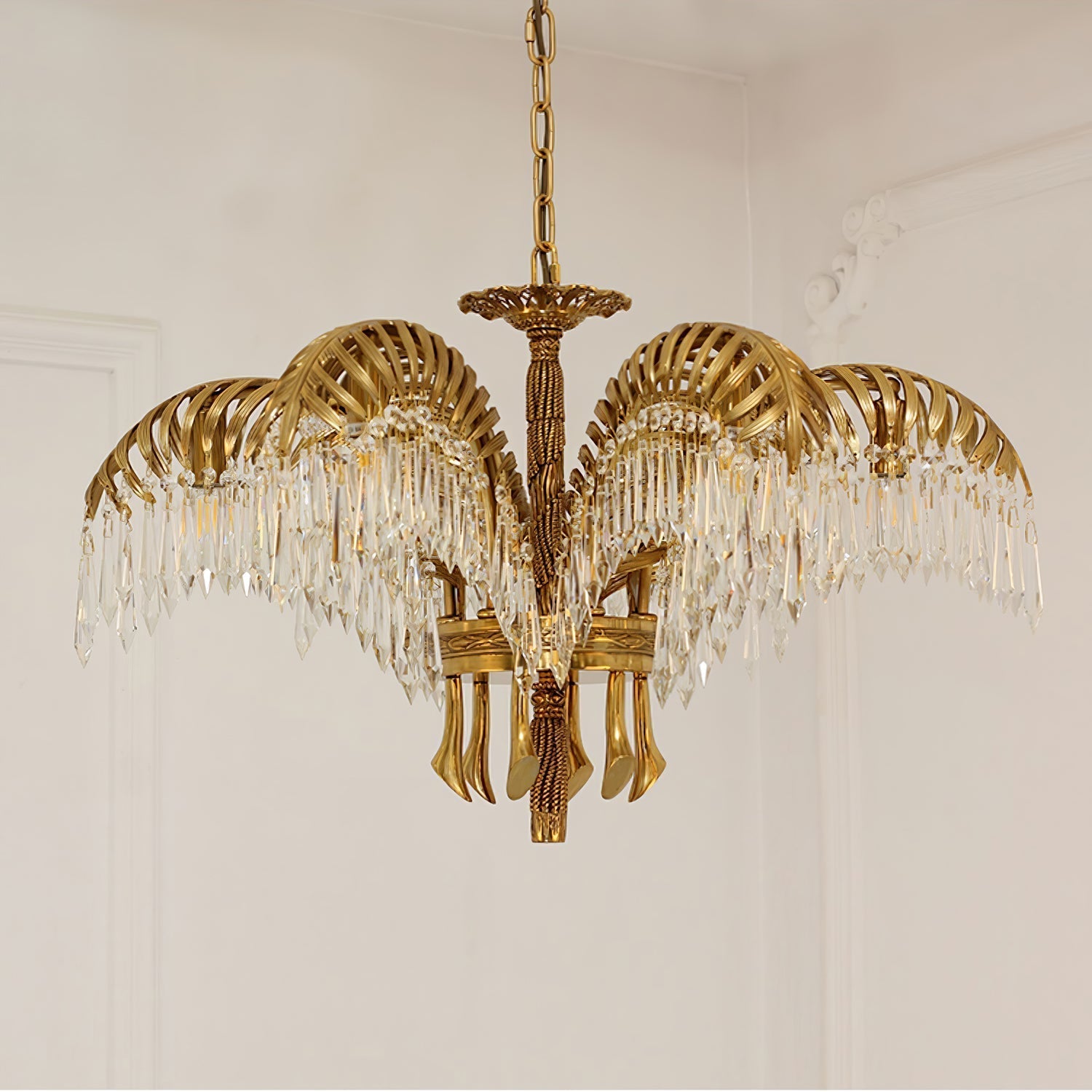 Brass Palm Leaf Crystal Chandelier Chandelier