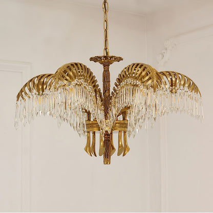 Brass Palm Leaf Crystal Chandelier Chandelier