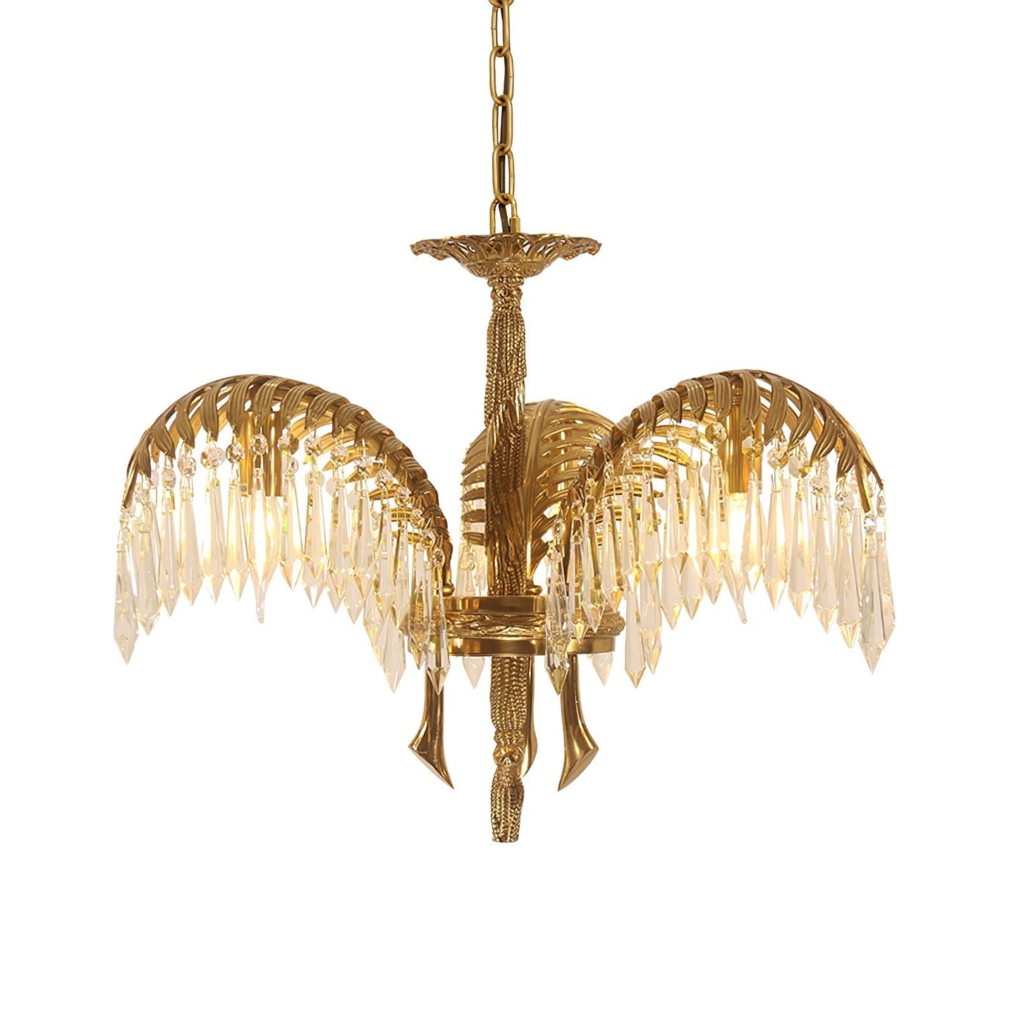 Brass Palm Leaf Crystal Chandelier 3 Heads ? 21.3″ x H 16.5″ / Dia 54cm x H 42cm / Brass & Clear crystal Chandelier