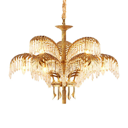 Brass Palm Leaf Crystal Chandelier Chandelier