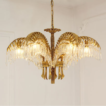Brass Palm Leaf Crystal Chandelier Chandelier