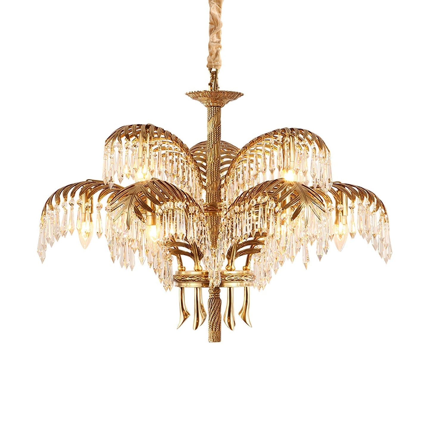 Brass Palm Leaf Crystal Chandelier Chandelier