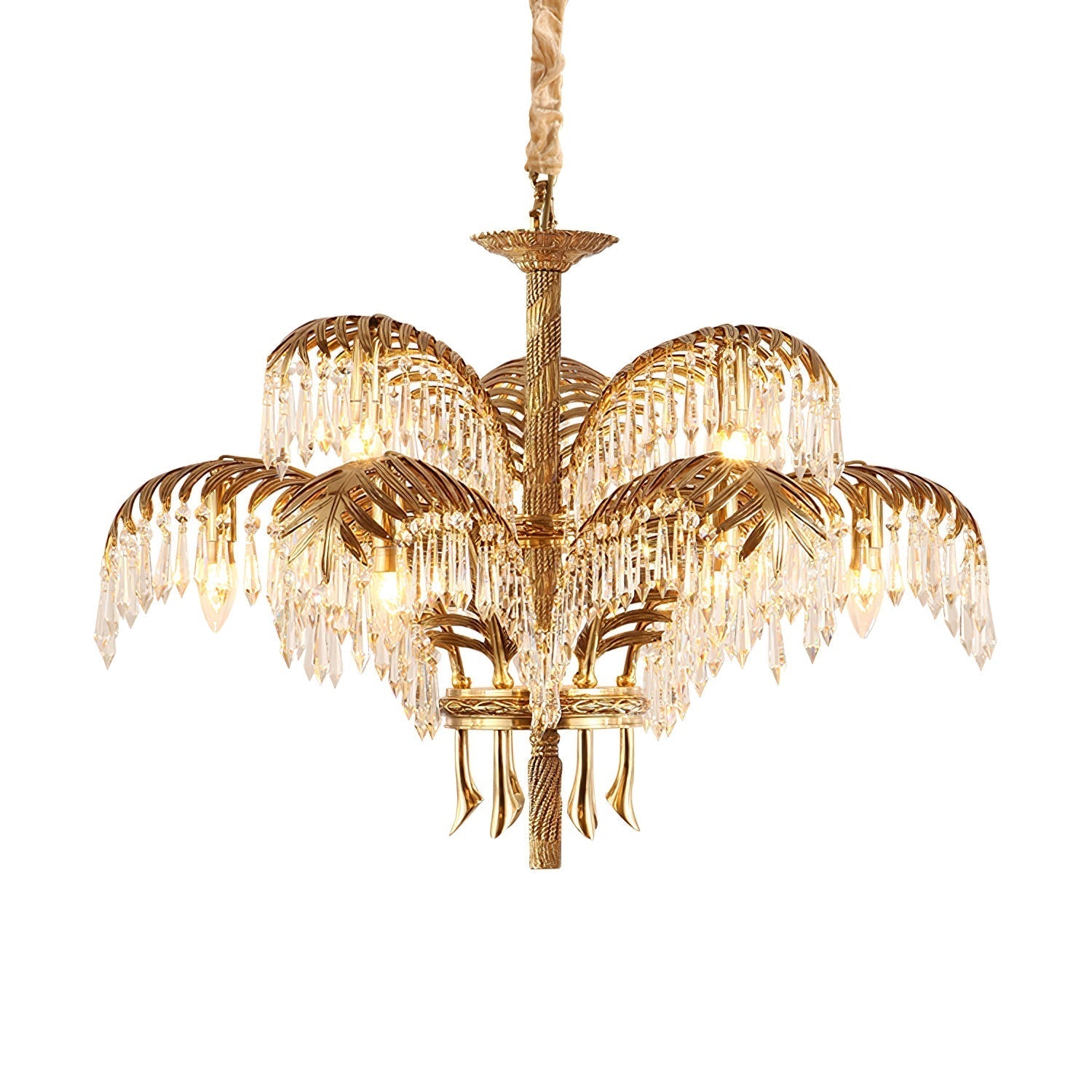Brass Palm Leaf Crystal Chandelier Chandelier