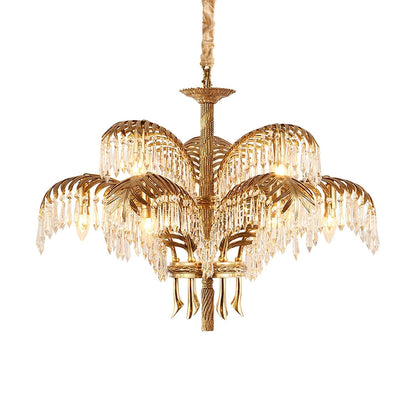 Brass Palm Leaf Crystal Chandelier Chandelier