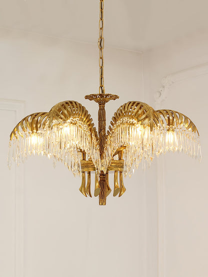 Brass Palm Leaf Crystal Chandelier Chandelier