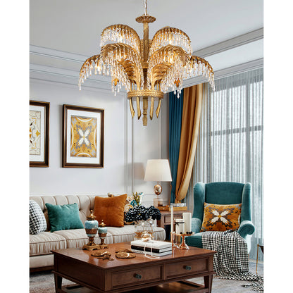 Brass Palm Leaf Crystal Chandelier Chandelier