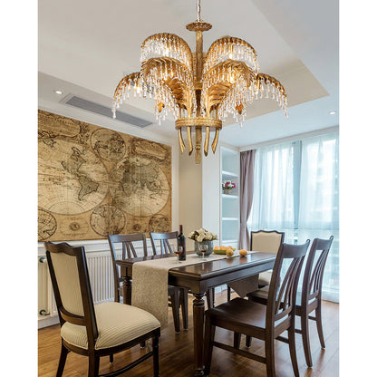 Brass Palm Leaf Crystal Chandelier Chandelier