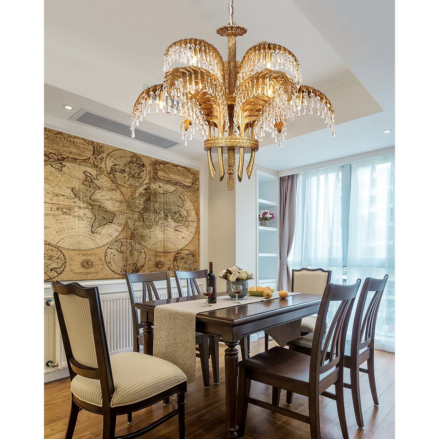 Brass Palm Leaf Crystal Chandelier Chandelier
