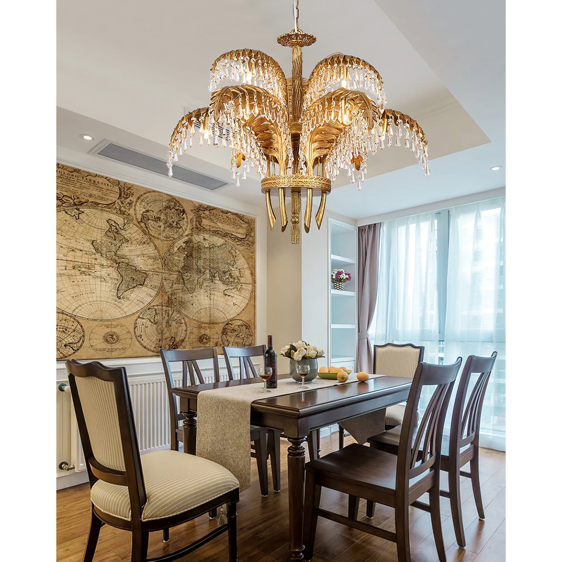 Brass Palm Leaf Crystal Chandelier Chandelier