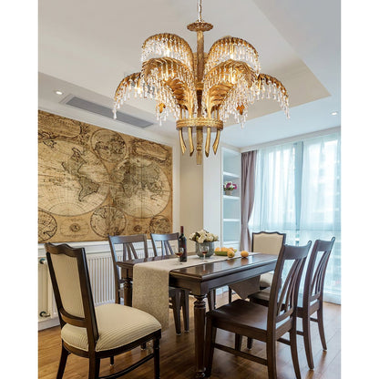 Brass Palm Leaf Crystal Chandelier Chandelier