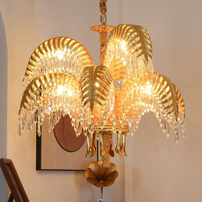 Brass Palm Leaf Crystal Chandelier Chandelier