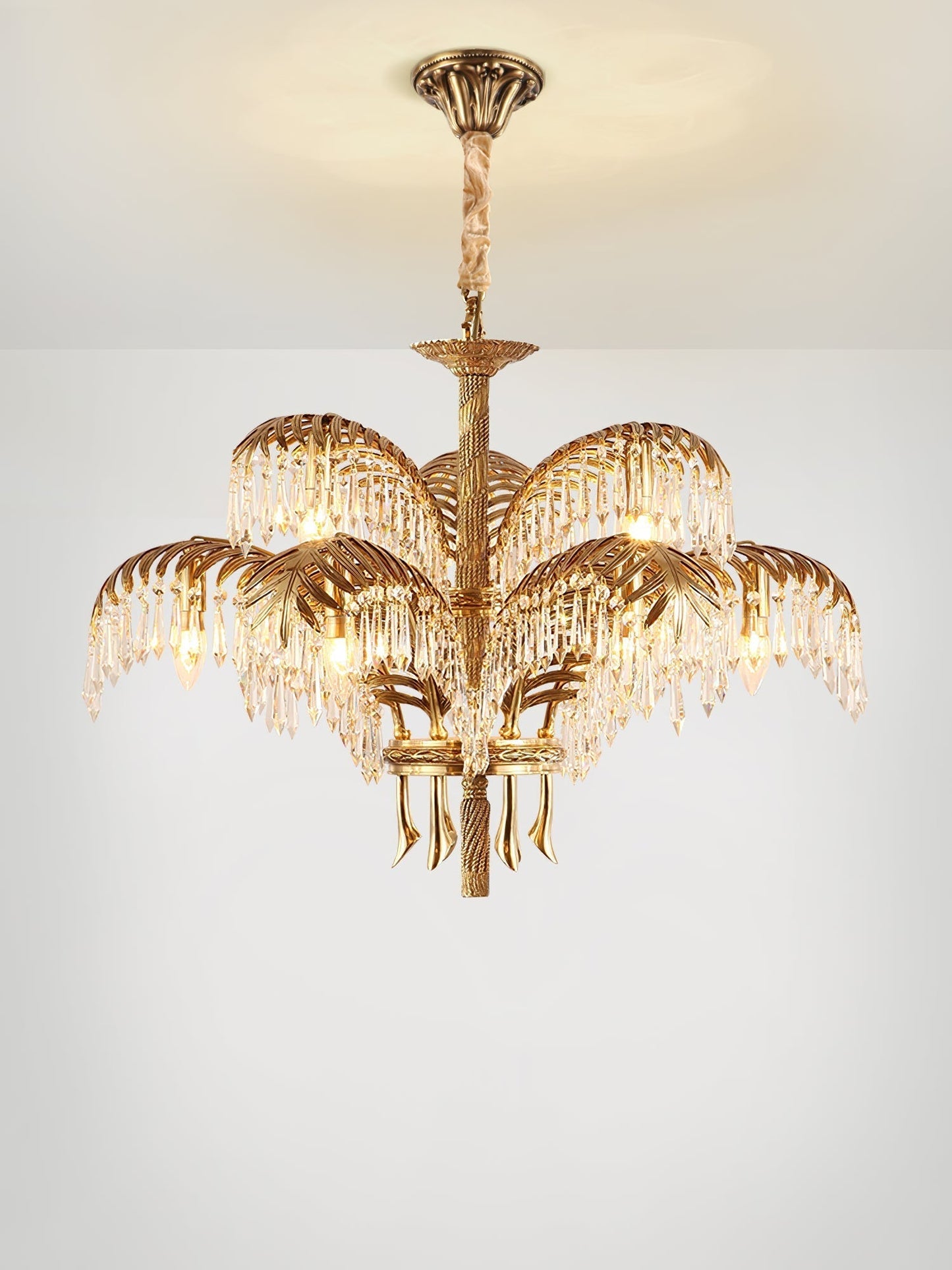 Brass Palm Leaf Crystal Chandelier Chandelier