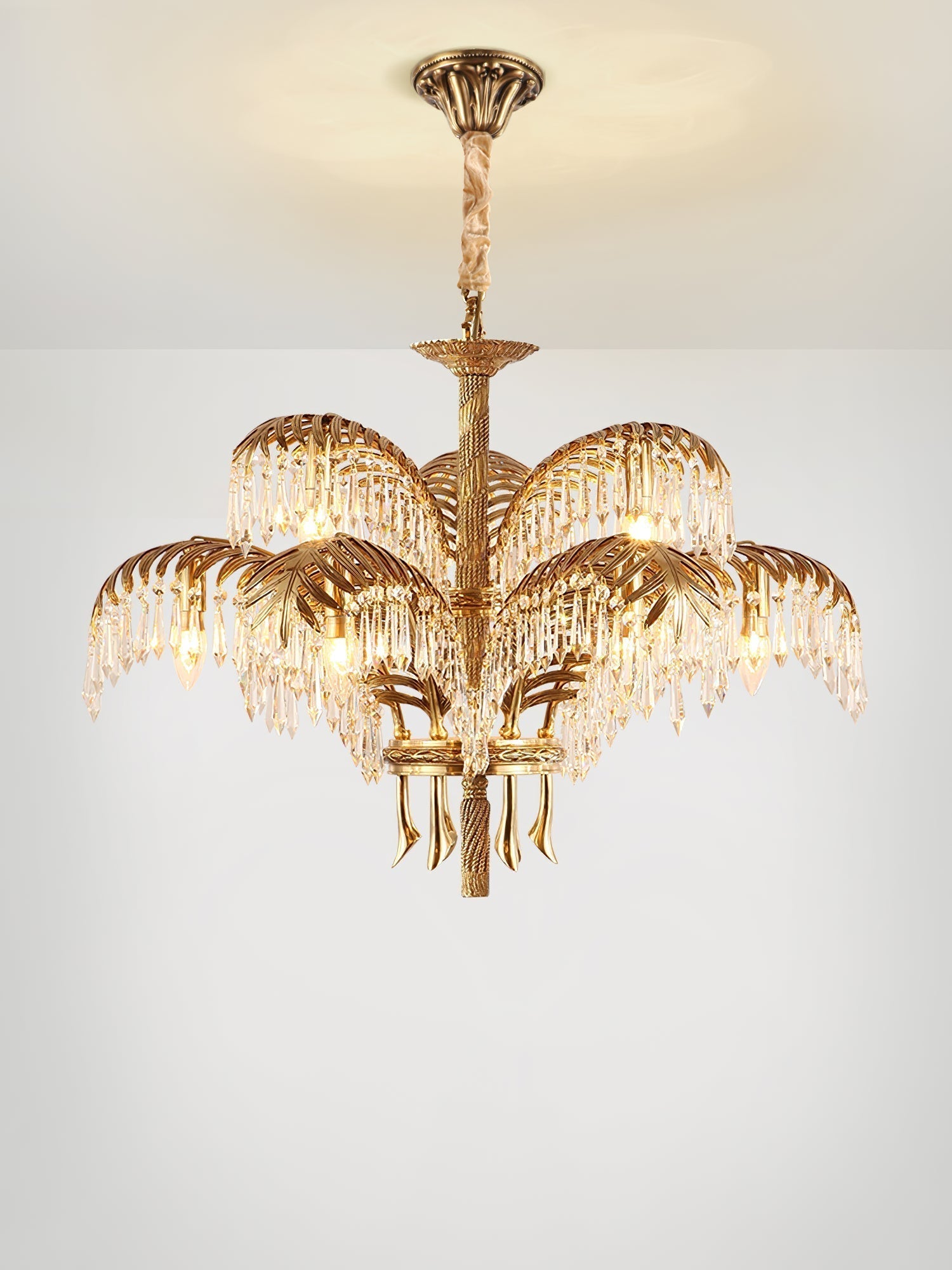Brass Palm Leaf Crystal Chandelier Chandelier