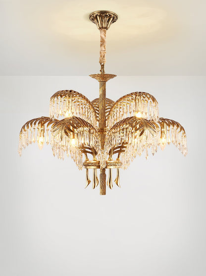 Brass Palm Leaf Crystal Chandelier Chandelier