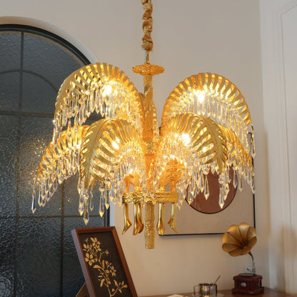 Brass Palm Leaf Crystal Chandelier Chandelier