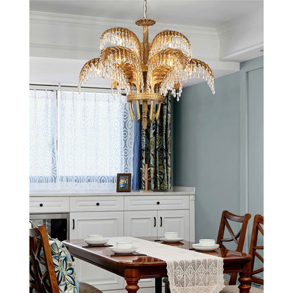 Brass Palm Leaf Crystal Chandelier Chandelier