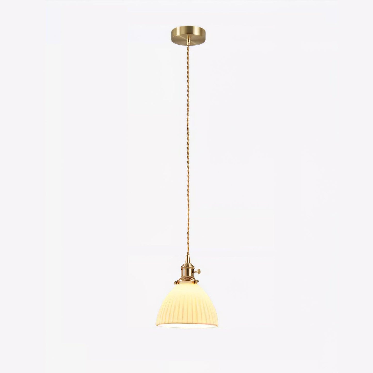 Brass Pleated Ceramic Pendant Lamp ? 6.7″ x H 8.7 / Dia 17cm x H 22cm / Brass & White Ceramic Pendant light