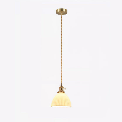 Brass Pleated Ceramic Pendant Lamp ? 6.7″ x H 8.7 / Dia 17cm x H 22cm / Brass & White Ceramic Pendant light