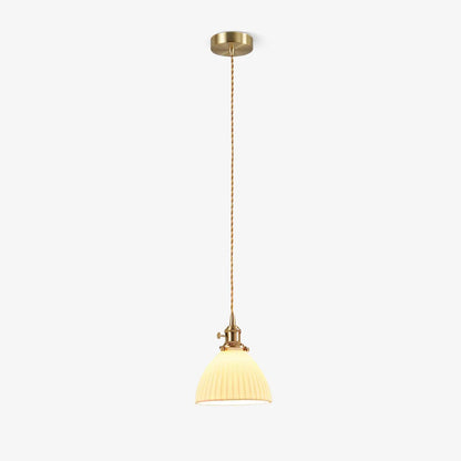 Brass Pleated Ceramic Pendant Lamp ? 6.7″ x H 8.7 / Dia 17cm x H 22cm / Brass & White Ceramic Pendant light