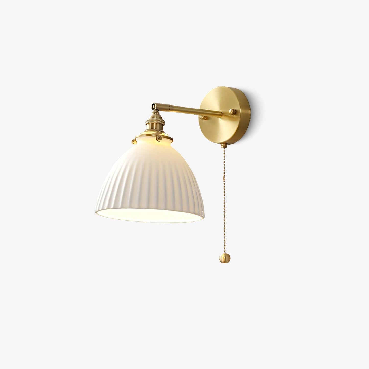 Brass Pleated Ceramic Wall Lamp Dia 6.7″ x H 9.1″ x L 13.4″ / Dia 17cm x H 23cm x L 34cm / Brass & White Ceramic Wall lamp