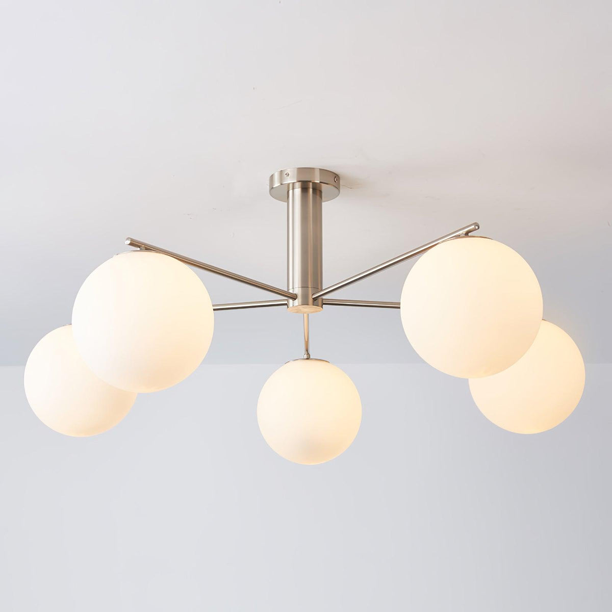 Briette Chandelier Model B Dia 40.6″ x H 15″ / Dia 103cm x H 38cm / Nickel & White Chandelier
