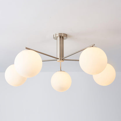 Briette Chandelier Model B Dia 40.6″ x H 15″ / Dia 103cm x H 38cm / Nickel & White Chandelier